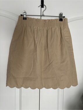 J. Crew Beige Scallop Hem Linen Cotton Mini Skirt Size 2